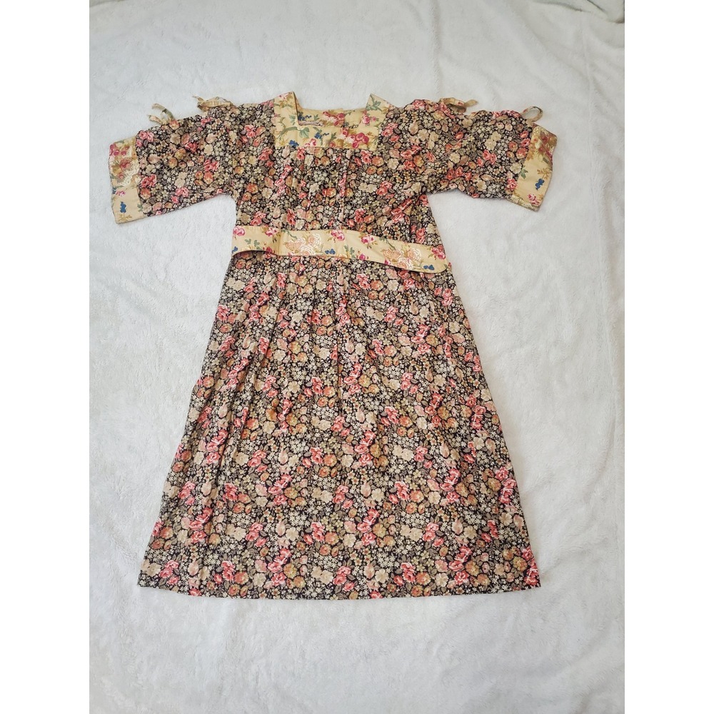 Vintage Young Edwardian Floral Calico Dress 7 Retro Cottagecore 70s Ren Faire